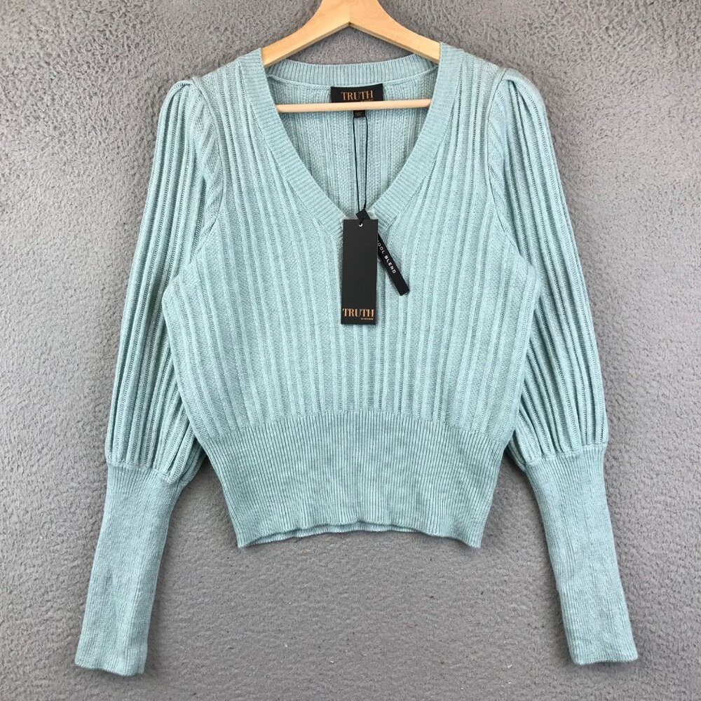 New Truth by Republic wool blend aqua ribbed Knit‎ Long sleeve sweater Small